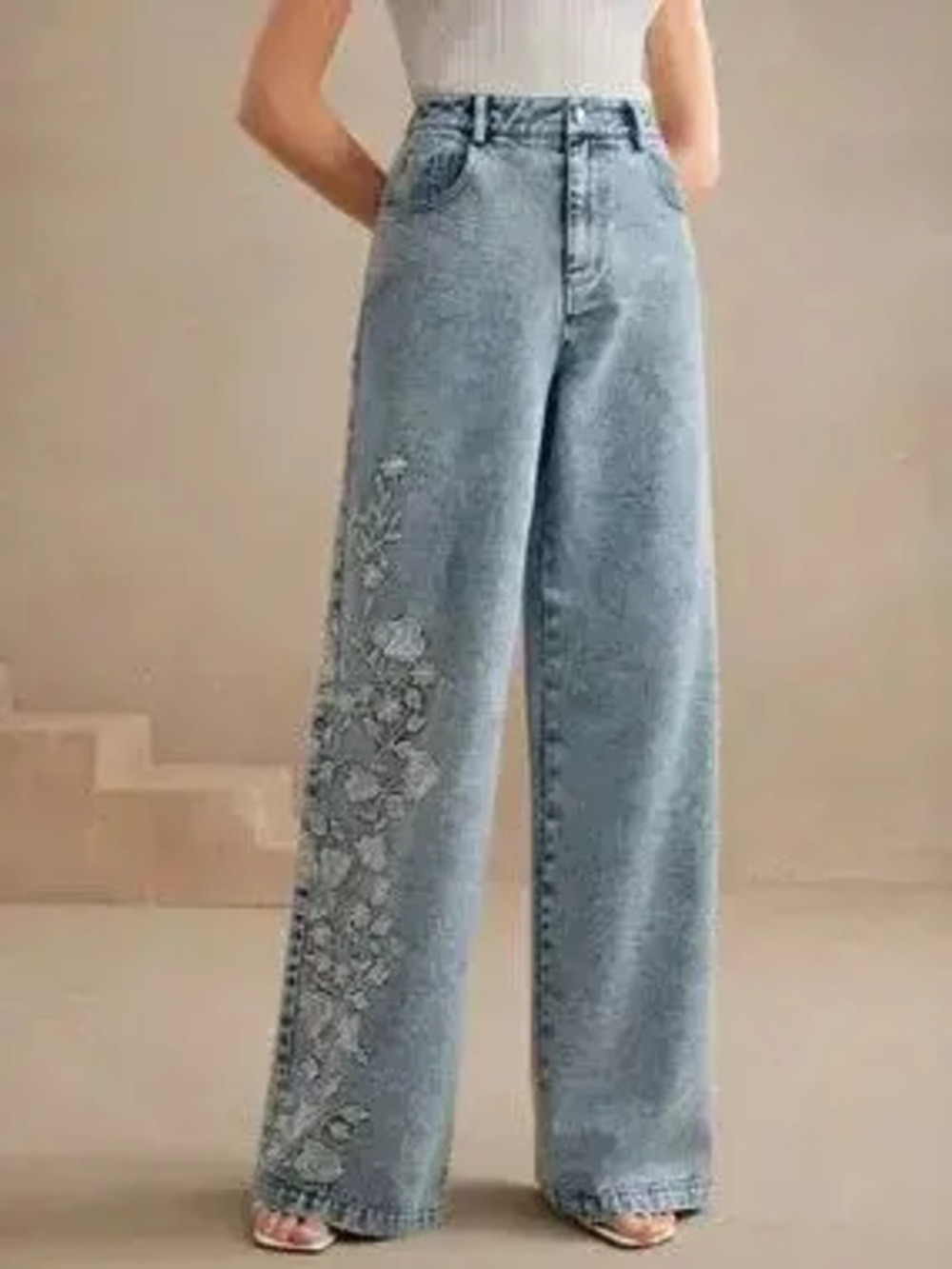 Embroidered Wide-Leg Jeans - Picture 2 of 4